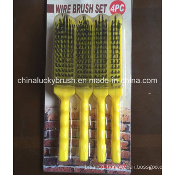 4 Piece Yellow Plastic Handle Steel Wire Set Brush (YY-520)